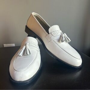 Shoemart Vintage Unisex White Leather Tassel Loafer Shoes